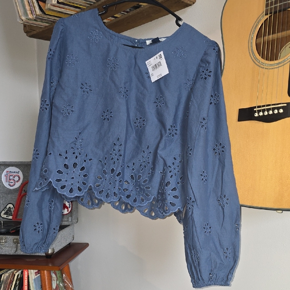 Blue Eyelet Women's Top
